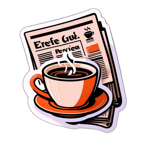 Ilustrație cu o ceașcă de cafea și un ziar