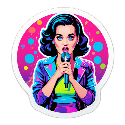 Katy Perry s mikrofonem a neonovými barvami
