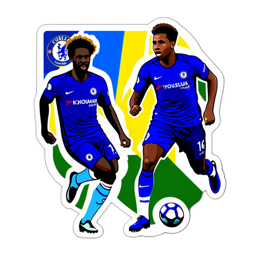 Nálepka ilustrující hráče Chelsea při akci na Stamford Bridge