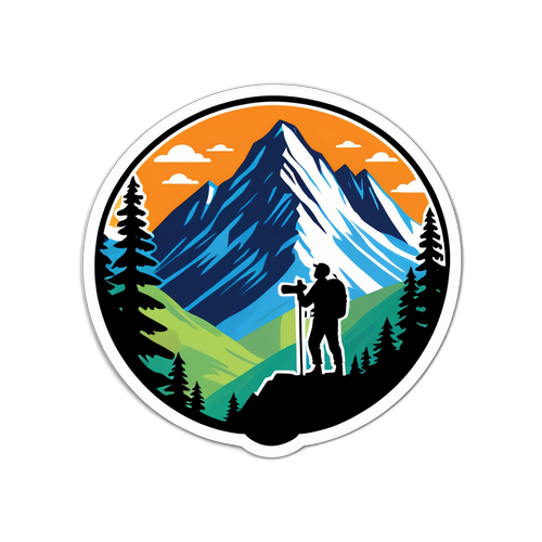 Peisaj montan cu un drumeț ascultând muzică