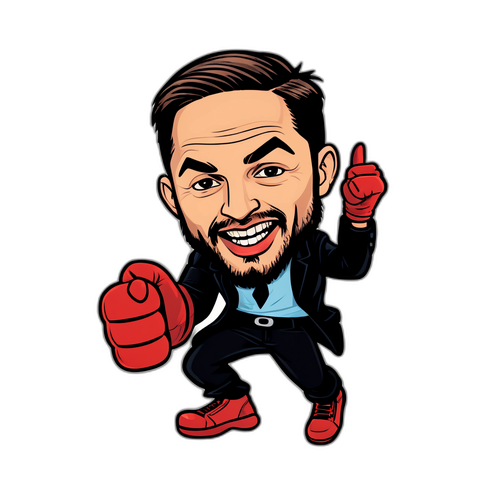 Karikatyr av Tom Hardy i actionfylld pose