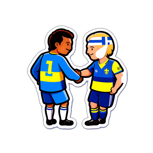 Ilustración de jugadores suecos y eslovenos saludándose