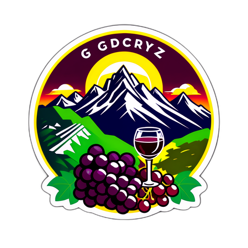 Sticker de montaña con logo de Godoy Cruz y uvas