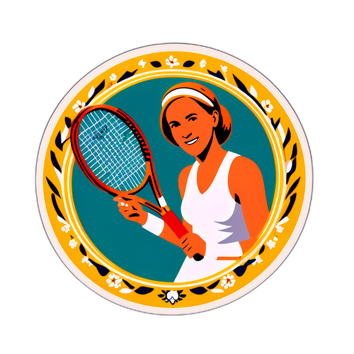 Sticker cu rachetă de tenis vintage și minge, inspirat de realizările lui Chris Evert