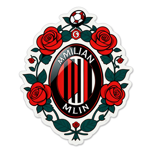 Stiker Gaya Vintage Emblem AC Milan dengan Mawar dan Bola Sepak