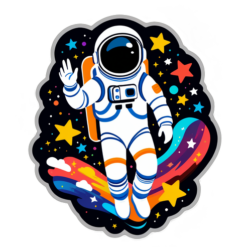 Reach for the Stars: Discover the Playful Spirit of This Colorful Astronaut Sticker!