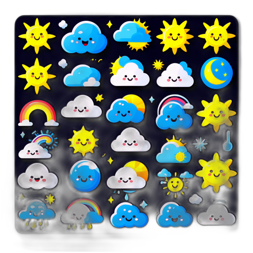 Holnapi időjárás vidám karakterek különböző időjárási elemekkel