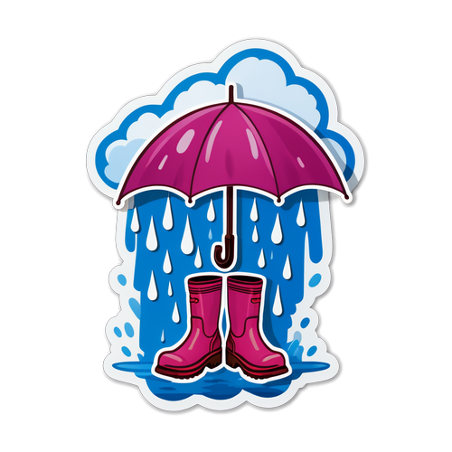 Thiết kế sticker dự báo thời tiết với mưa và ủng mùa hè