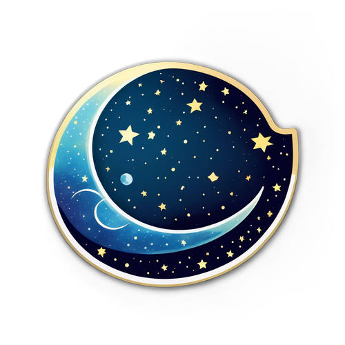 Celestial Crescent Moon and Stars Sticker