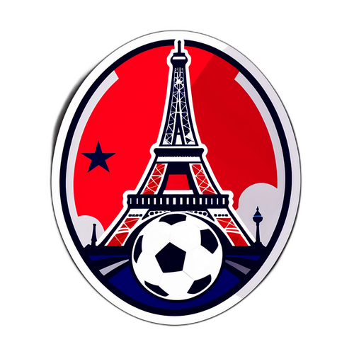 Design de sticker cu un mingie de fotbal și Turnul Eiffel