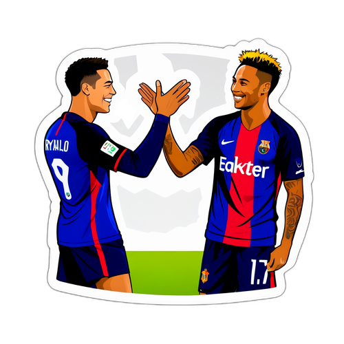 Un sticker cu Ronaldo și Neymar zâmbind unul la altul, simbolizând prietenia în sport