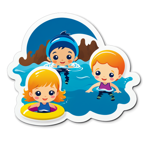 Cheerful Swimming Children Sticker