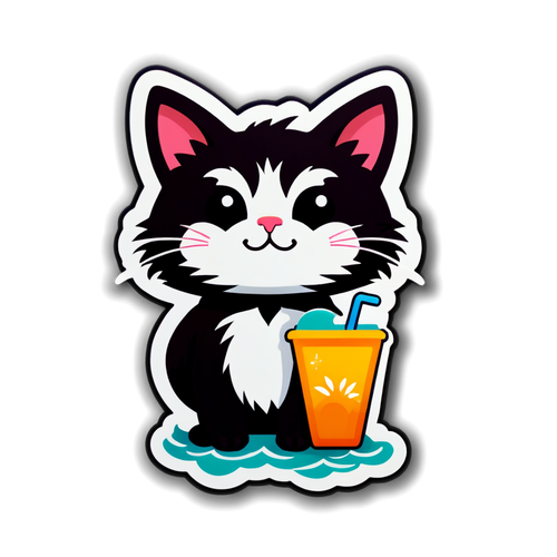 Милая наклейка с котом на пляже в Монпелье