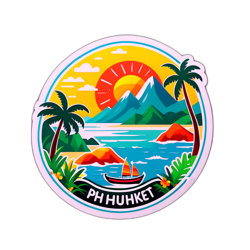 Яскравий наклейка з атмосферою тропічного відпочинку на Пхукеті