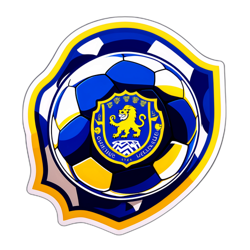 Sticker cu minge de fotbal și emblemele echipelor Everton și Leeds
