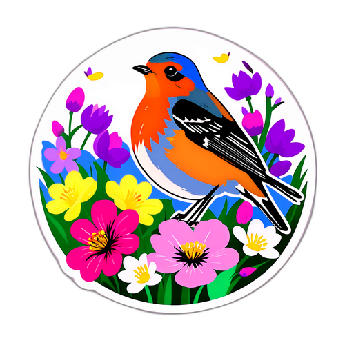 Fuglefigur med vårblomster