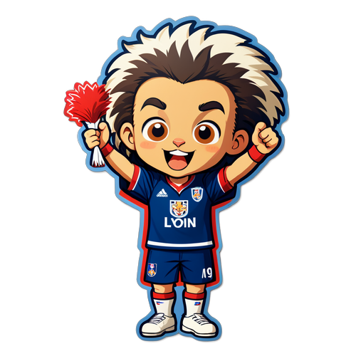 สติกเกอร์ตัวการ์ตูนน่ารักของแฟนลียงที่เชียร์ทีมด้วยความกระตือรือร้น
