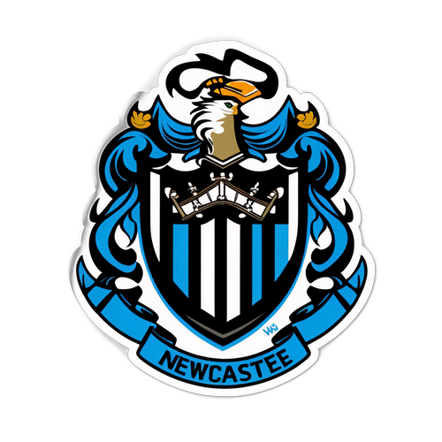 Логотип Ньюкасл Юнайтед з динамічними футбольними елементами