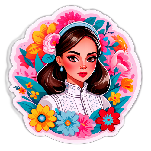 Стикер Оксаны Самойловой с цветами и стильными аксессуарами