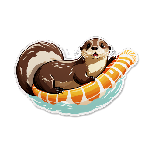 Playful Otter Floating on a Seashell