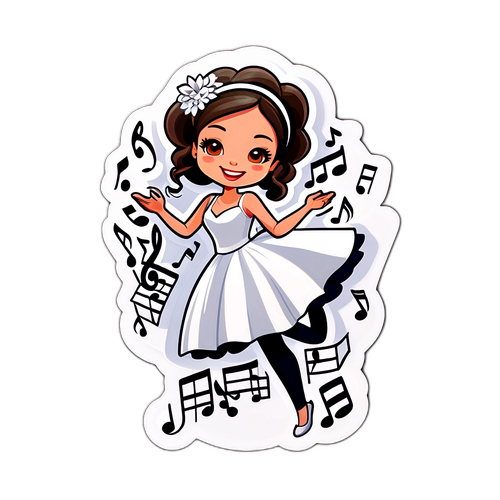 Sticker van een danseres met muzieknoten