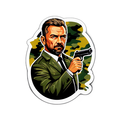 Nálepka s Hynekem Čermákem v kamufláži jako tajný agent