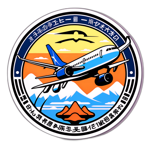 高松空港をテーマにした愛媛の特産品と飛行機を組み合わせたユニークなデザインのステッカー