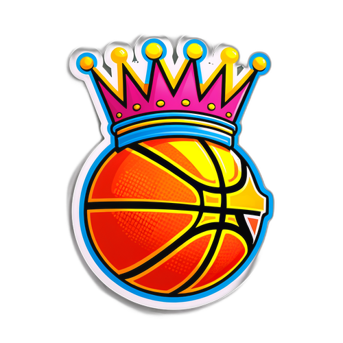 Isang Masayang Sticker ng Basketball na may Korona