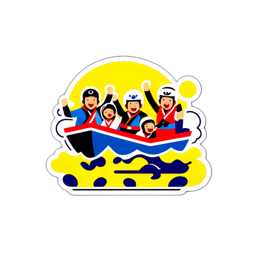 唐津ボートレースの興奮を描いたユーモラスなデザイン