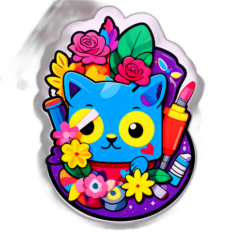 Kleurrijke sticker van een schattige Rossem met kunstwerken