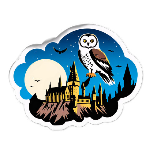 Autocollant Harry Potter avec Hedwig sur le Château de Poudlard