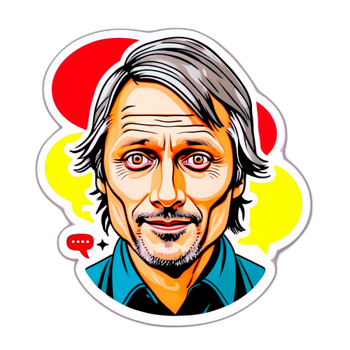 Komisk klistermærke af Mads Mikkelsen
