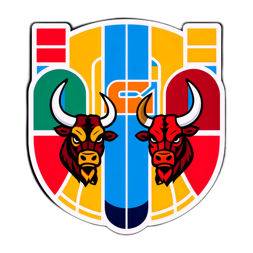 Stylized Basketball Court with Bulls and Cavaliers