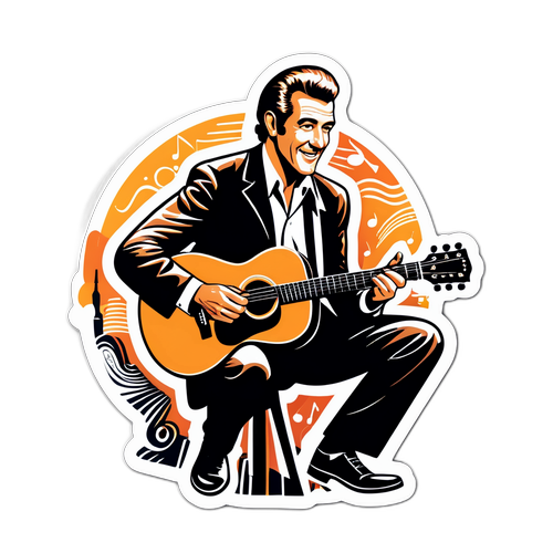Retro-sticker van Eddy Mitchell met gitaar
