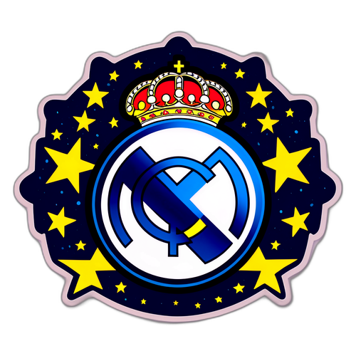 Emblém Real Madrid s hvězdami a frází 'Hala Madrid!'