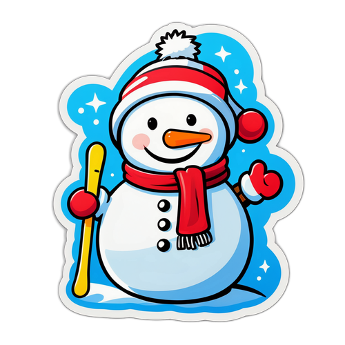 Uśmiechnięty bałwanek z nartami