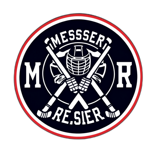 Ett coolt design av en hockeypuck och klubbor bakom namnet 'Messier'