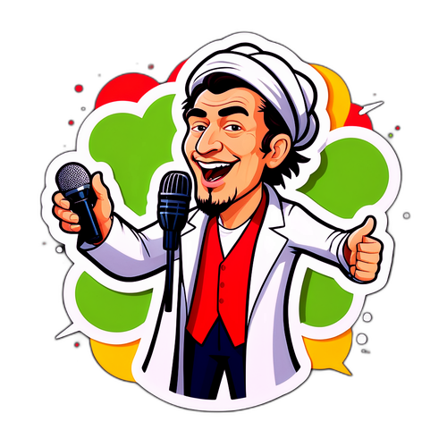 Карикатура на Марата Хуснутдинова с микрофоном