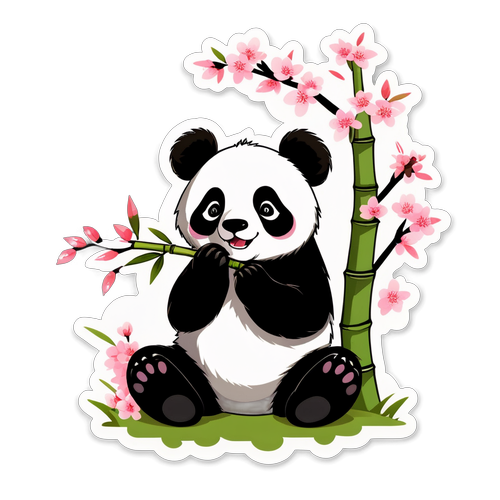 Panda Adorabil Sub Cireșul Floral: Fericirea Transformată în Artă!