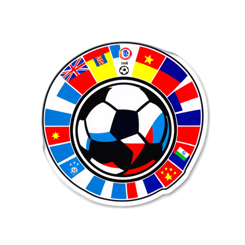 Sticker cu logo-ul echipei Chindia Târgoviște, înconjurat de mingii de fotbal și steaguri