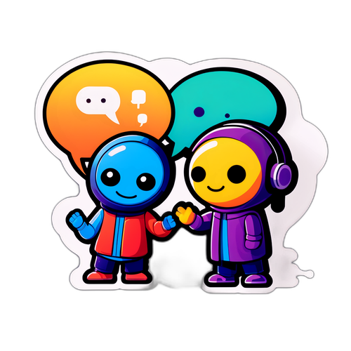 Креативная наклейка с чатом между персонажами AI и человеком