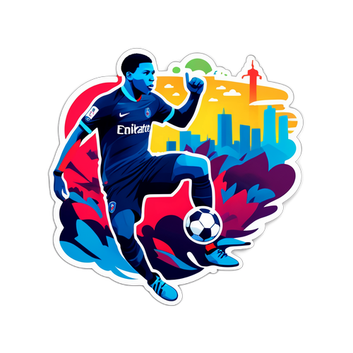 Mbappé i rörelse med livlig stadsbakgrund