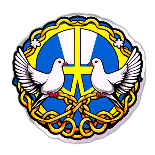 Künstlerischer Aufkleber zum Konflikt zwischen Ukraine und Russland