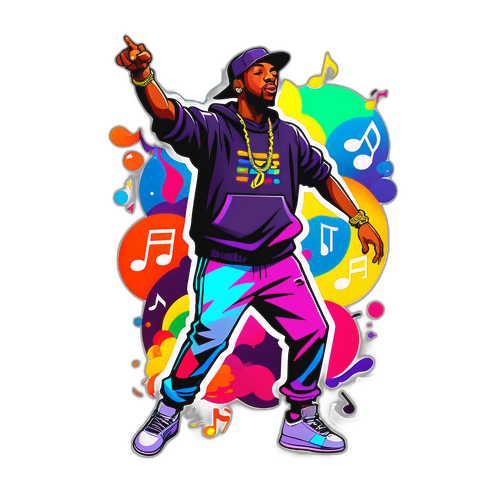 Un graphisme coloré du rappeur Shym en pose dynamique