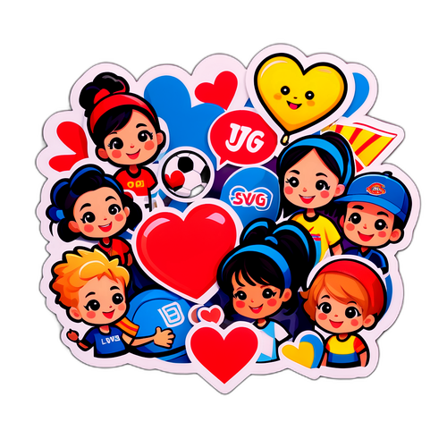 สติ๊กเกอร์การ์ตูนน่ารักแสดงความรักระหว่างแฟนบอลกับทีม