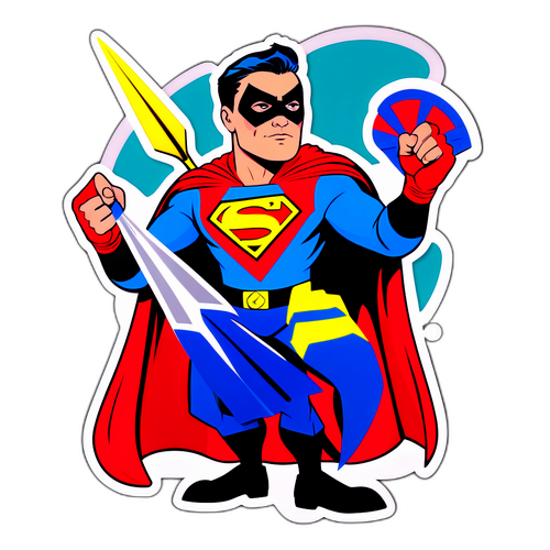 Beau Greaves szuperhősként, dartszal a kezében, egy egyedi köpenyben