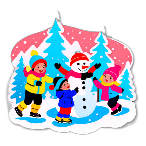 快乐的孩子们在雪中玩耍