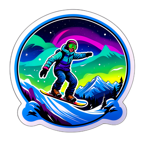 Snowboarder en Noorderlicht in Winterlandschap