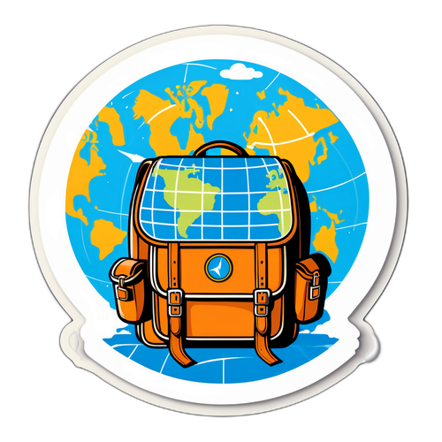 Design Vintage d'un Voyage avec un Sac à Dos et une Carte du Monde