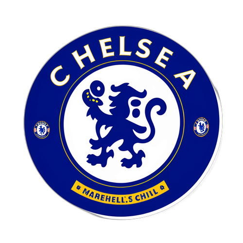 Aufkleber mit Chelsea-Logo und Fußballszene